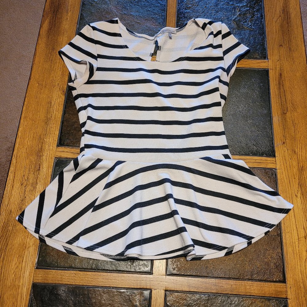Black and white striped peplum top
